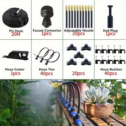 Drip Irrigation Kit Automatic Watering System Garden Sprinkler Misting Atomization Hose 5m, 20m