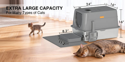 Extra Large Enclosed Cat Litter Box – Stainless Steel with Front Flap Door, Foldable Anti-Splash Fully Covered Design