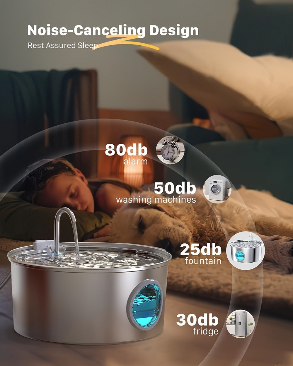Stainless Steel Pet Water Fountain 1.85 Gal – Smart 304 SS Large Capacity Cat Dog Automatic Water Dispenser, Silent Pump, Filter Chip
