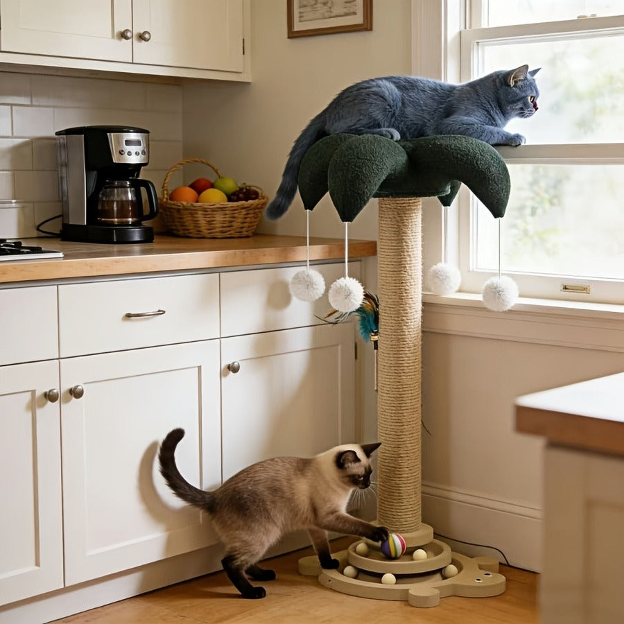 Cat Scratching Post Sisal Vertical Clown Hat Design, Wear-Resistant Cat Scratch Board with Cat Climbing Frame & Teaser Toy