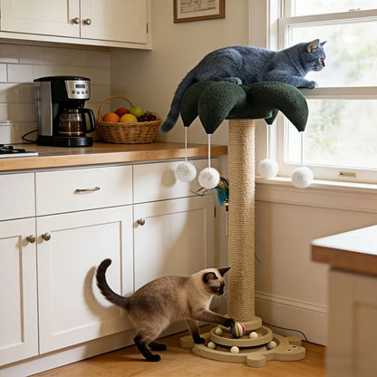 Cat Scratching Post Sisal Vertical Clown Hat Design, Wear-Resistant Cat Scratch Board with Cat Climbing Frame & Teaser Toy