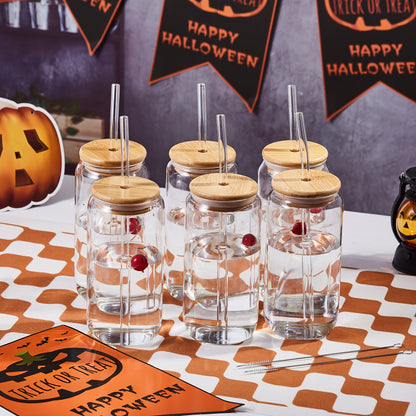Drinking Glasses Set with Lid and Straw 550ml Oval Glass Cups 4 or 6 Piece, for Home Cooking, Dining and Outdoor Meals