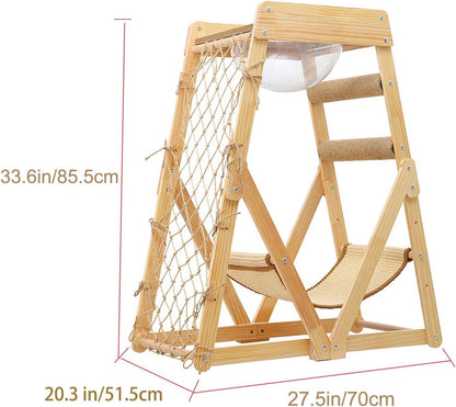 Cat Tree Triangle Cat Tower with Sisal Scratching Posts, Soft Hammock Bed & Hanging Feather Toys – Bamboo Stable Cat Climbing Tower