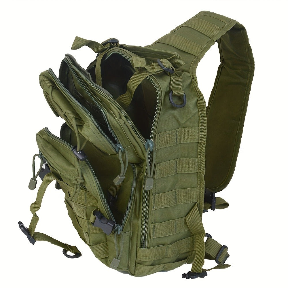 Multi-Pocket Tactical Chest Sling Bag with Adjustable Shoulder Strap in Black, Fern Green or Khaki