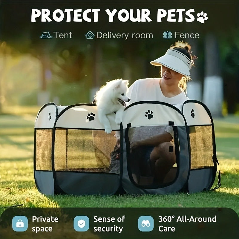 Foldable Octagonal Pet Tent & Playpen – Oxford Cloth Scratch-Resistant Dog Cage & Cat Kennel for Indoor & Outdoor Use