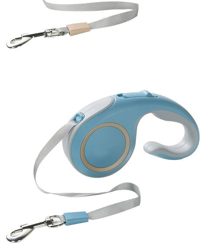 Retractable Dog Leash with 16-Foot Tape, One-Button Lock and Six Champagne, White or Blue Size Options