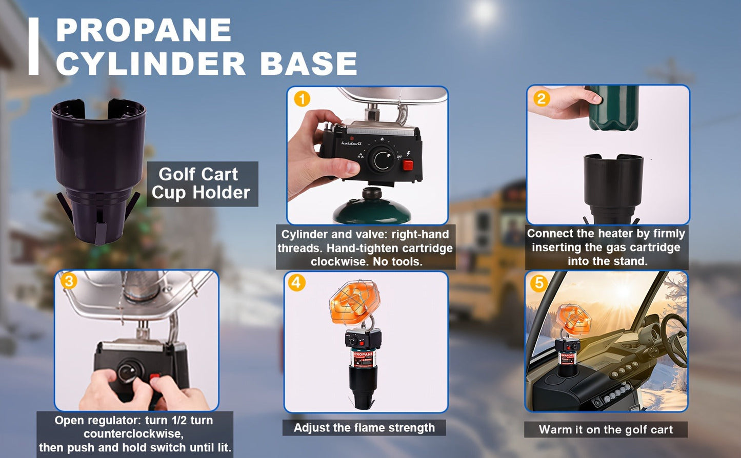 Golf Cart Heater 8520 BTU Portable Propane Catalytic Burner with Cup Holder Mount, Pulse Ignition