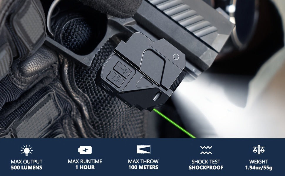 Tactical Green Laser Sight with LED Flashlight Combo – USB Rechargeable, Picatinny Rail Mount, Ambidextrous for Pistols, Rifles & Airguns