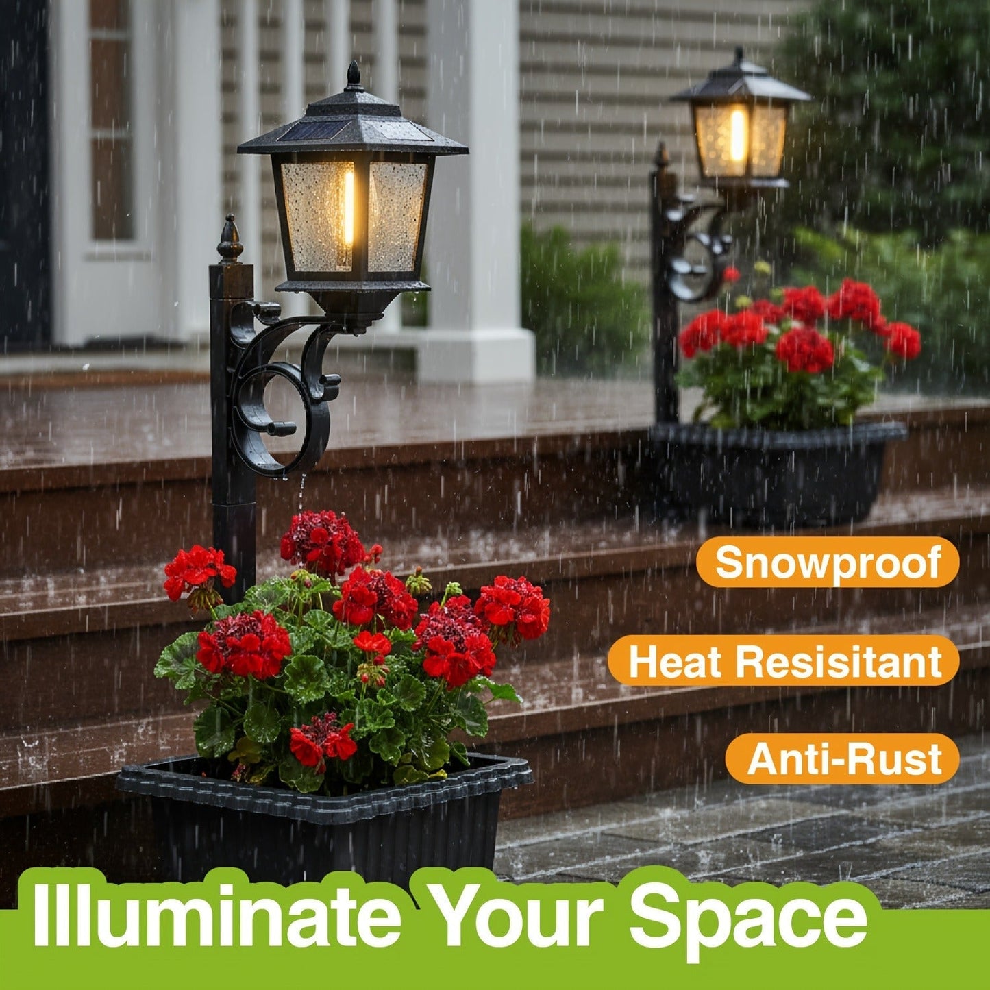 Solar Garden Light HOODINK Black Flower-Pot Lamp Post with Solar Panel, IP44 Label and 1- or 2-Pack Options