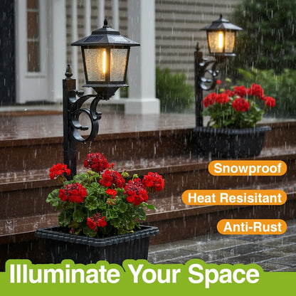 Solar Garden Light HOODINK Black Flower-Pot Lamp Post with Solar Panel, IP44 Label and 1- or 2-Pack Options