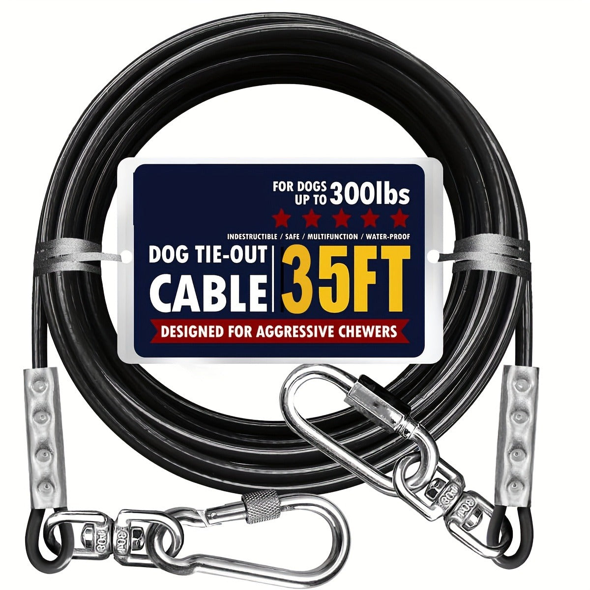 Dog Tie Out Cable for Yard Heavy Duty – Steel Wire Runner Leash with Swivel Hooks, Holds Up to 300 lbs, Anti-Tangle Dog Run Cable