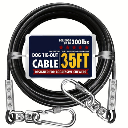 Dog Tie Out Cable for Yard Heavy Duty – Steel Wire Runner Leash with Swivel Hooks, Holds Up to 300 lbs, Anti-Tangle Dog Run Cable