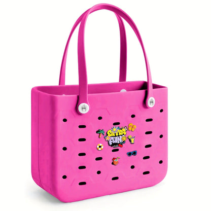 EVA Beach Bag for Women with Drainage Holes Waterproof Tote Bag Summer Outdoor Camping Shopping Travel Bag with Cute Decorations