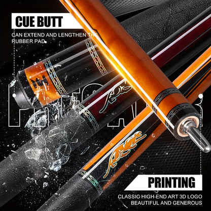 58-Inch Carbon Fiber Pool Cue with 12.5mm Tip, 3/8x8 Joint, Black Wrap and Four SP Graphic Designs
