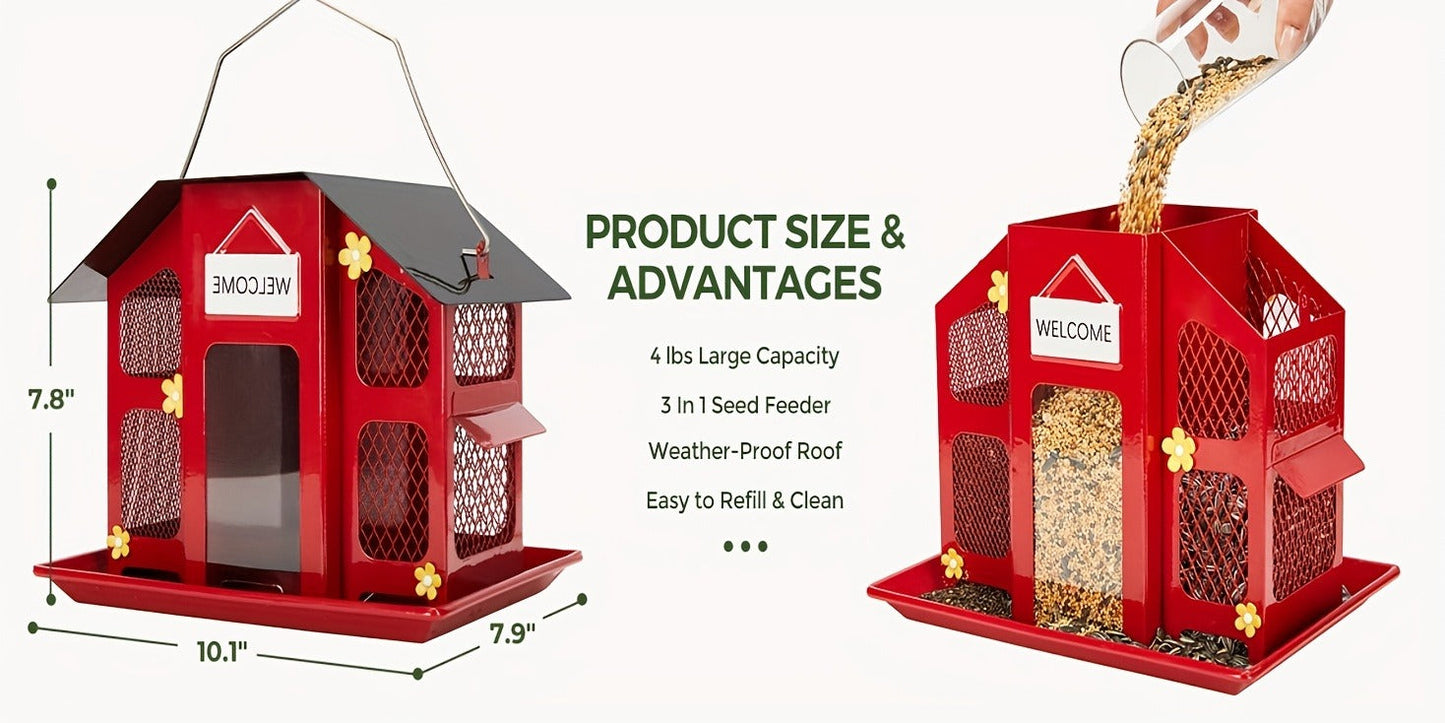 Metal Bird Feeder for Outside – 4 Lbs Large Capacity Hanging Wild Bird Feeder, for Garden, Yard and Pest Management