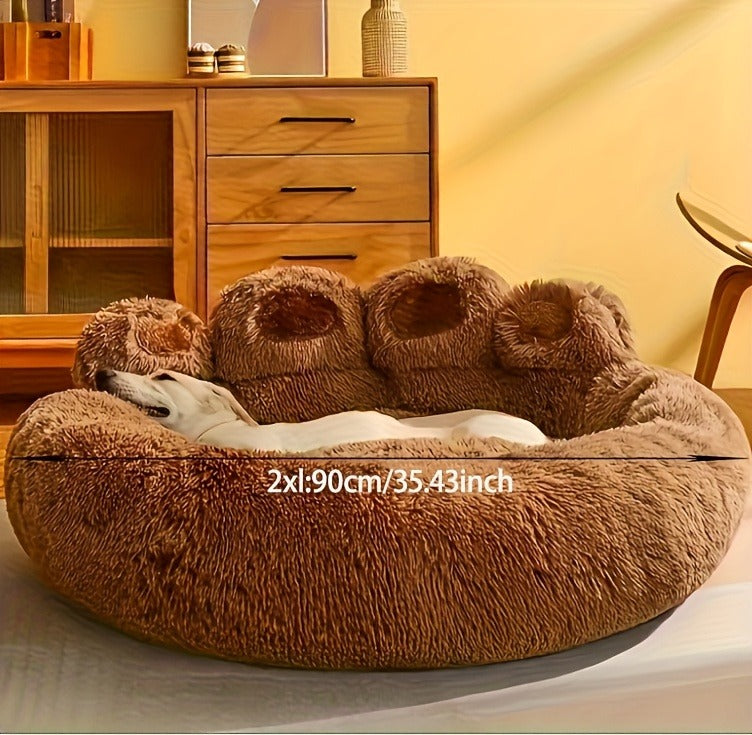 Bear-Paw Round Plush Pet Bed in Coffee, Pink or Gray with Four Weight-Labeled Size Options