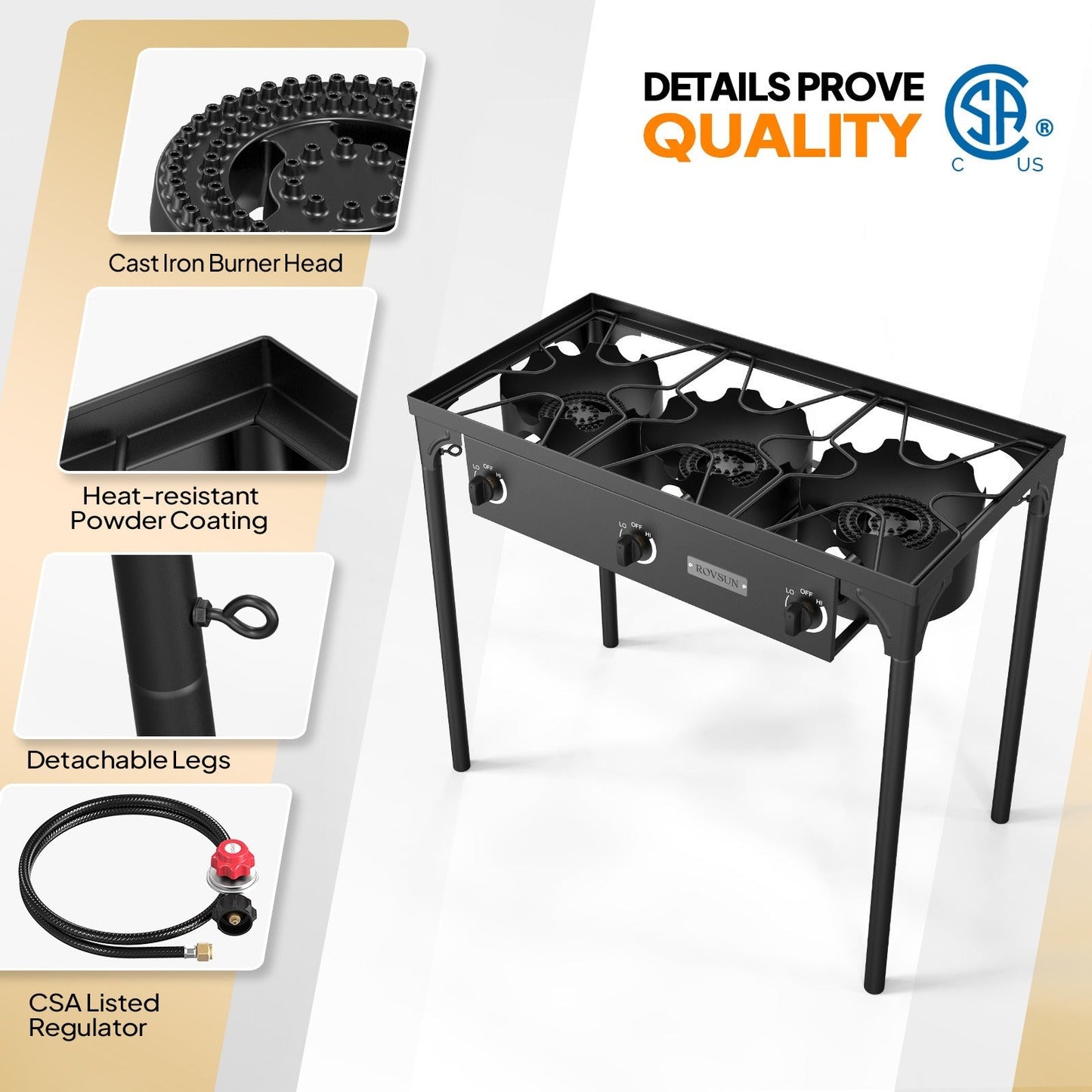 Outdoor Propane Burner Stove Cast Iron High Pressure Gas Cooker with Detachable Stand Legs