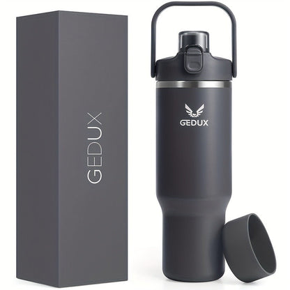 GEDUX Stainless Steel Water Bottle with Handled Lid and Removable Cup in 32oz or 40oz and Nine Styles