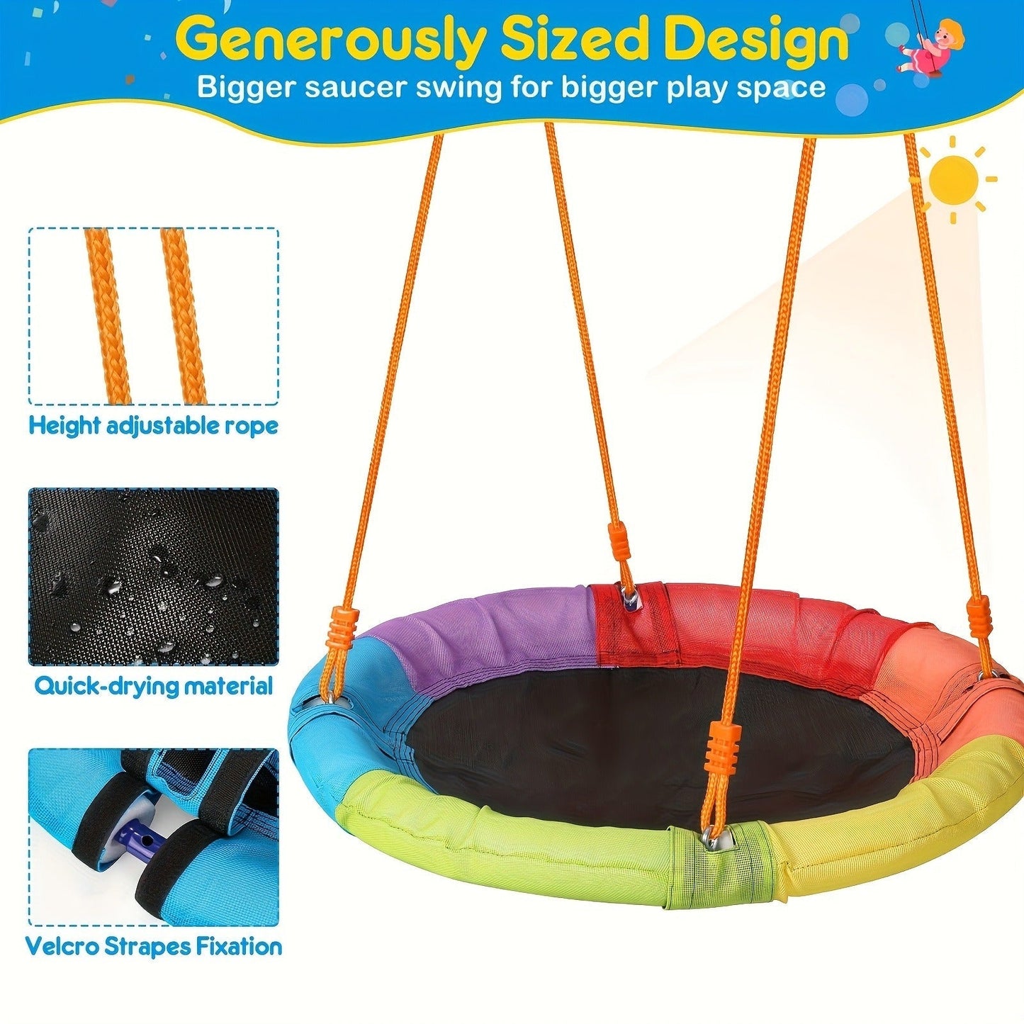 Outdoor Swing Set for Kids 3-in-1 Metal A-Frame 550 lbs Disc Saucer Swing Backyard Playground