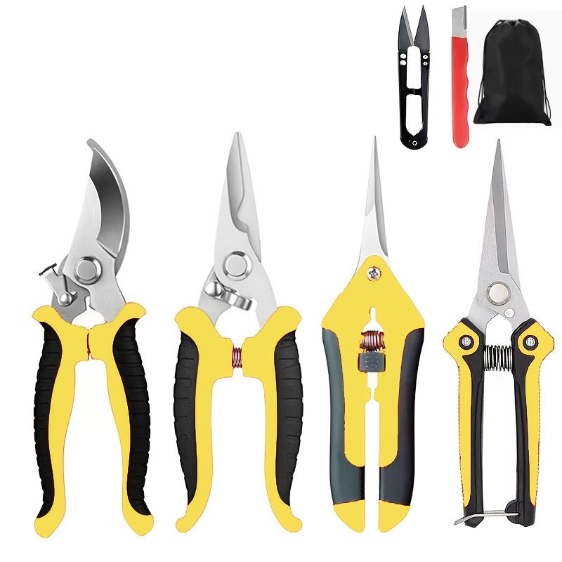 Pruning Shears 6-Piece Set, Stainless Steel Garden Scissors Anti-Slip Handle, Fruit Picking Lawn Bonsai Branch Cutting Tool Gift