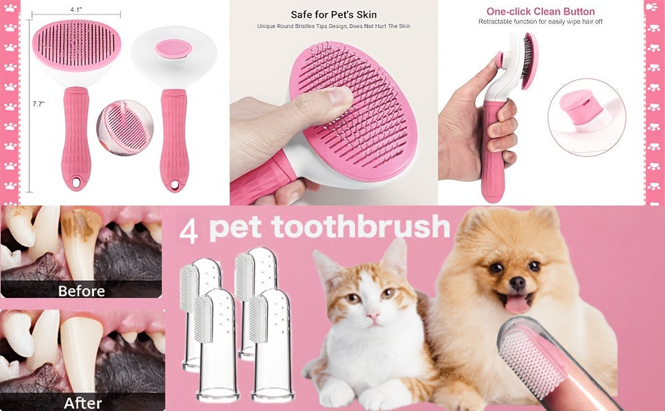 Pet Grooming Tool Set with Brushes, Combs, Nail Tools and Pink or Blue 9-Piece or 11-Piece Options