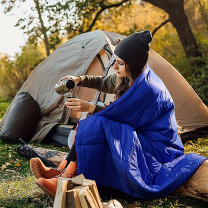 Puffy Camping Blanket Foldable Lightweight Water Resistant with 3D Eye Mask – DWR Coated Outdoor Blanket for Camping, Hiking, Travel, Beach