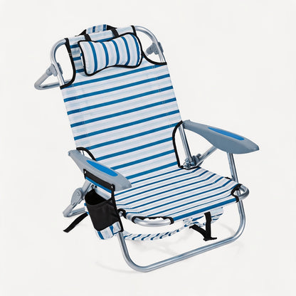 Folding Beach Chair Lay Flat Camping Chair for Adults 4 Position Adjustable Backpack Chair with Cup Holder Towel Bar Cooler Pouch