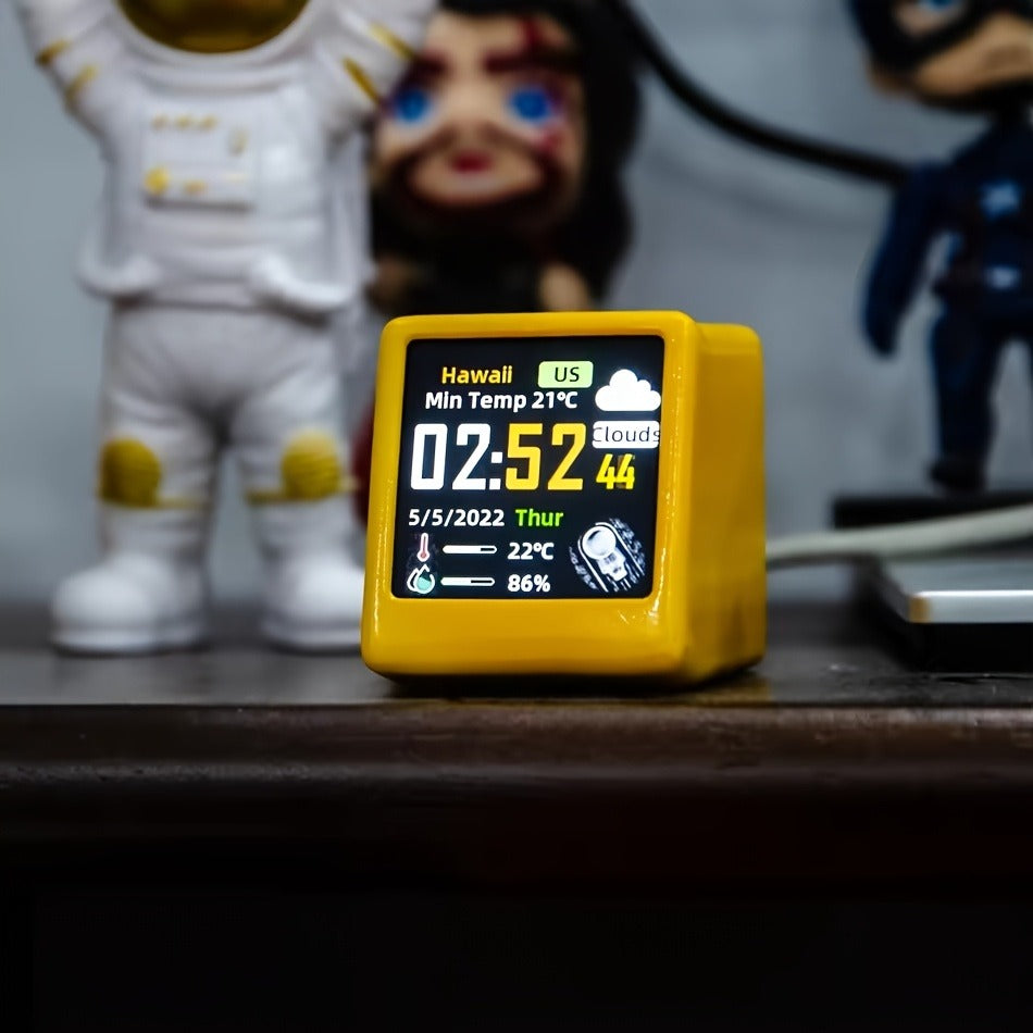 WiFi Weather Station Desktop Clock – Mini Smart Display Temperature Humidity Atmospheric Pressure Wind Speed GIF Animation