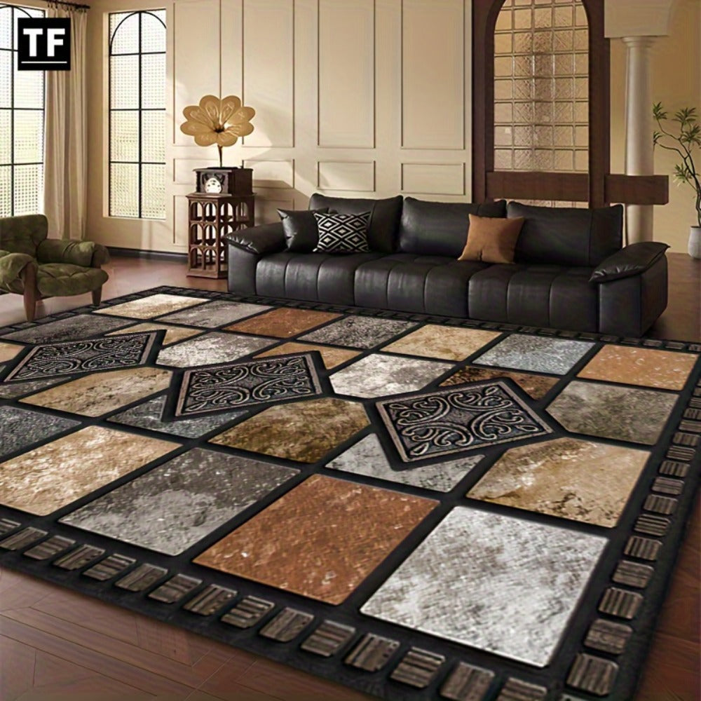 Area Rug for Bedroom, 56x80 Marble Tile Print with Soft Surface for Living Room, Bedroom or Covered Patio