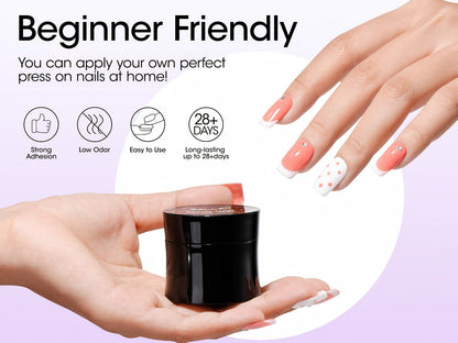Solid Gel Nail Glue Kit with Mini LED Lamp – 8g UV Cure Gel Glue 28+ Days Long-Lasting Bond for Press On Nails Acrylic Tips Rhinestones