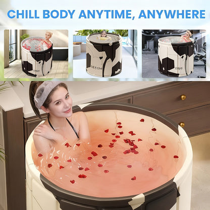 Foldable Soaking Tub for Adults, Portable Full Body Bath Barrel with Base, Collapsible Hot & Cold Soak Tub for Home Travel Small Spaces