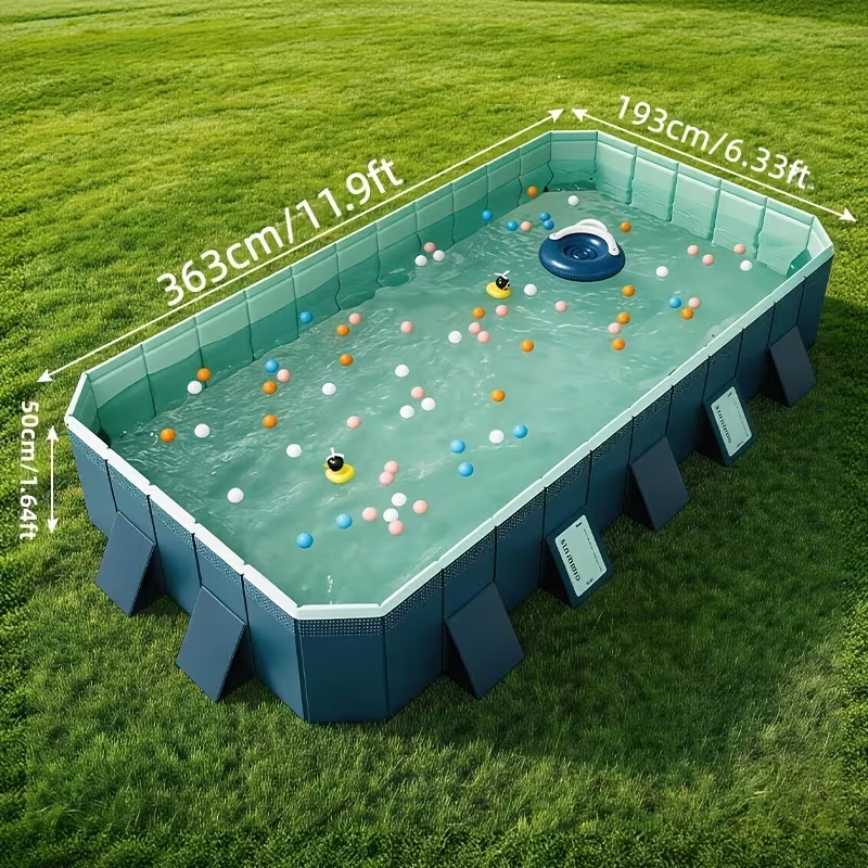 Large Rectangular Frame Pool, Non-Inflatable Backyard Swimming Pool with Drain for Garden, Patio and Yard Use