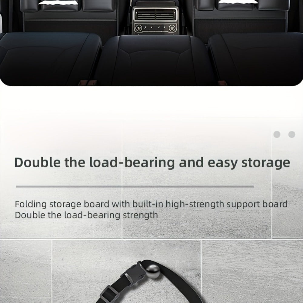 Seatback Car Organizer with Fold-Down Tray, Cup Recesses, Tissue Opening and One- or Two-Piece Packs