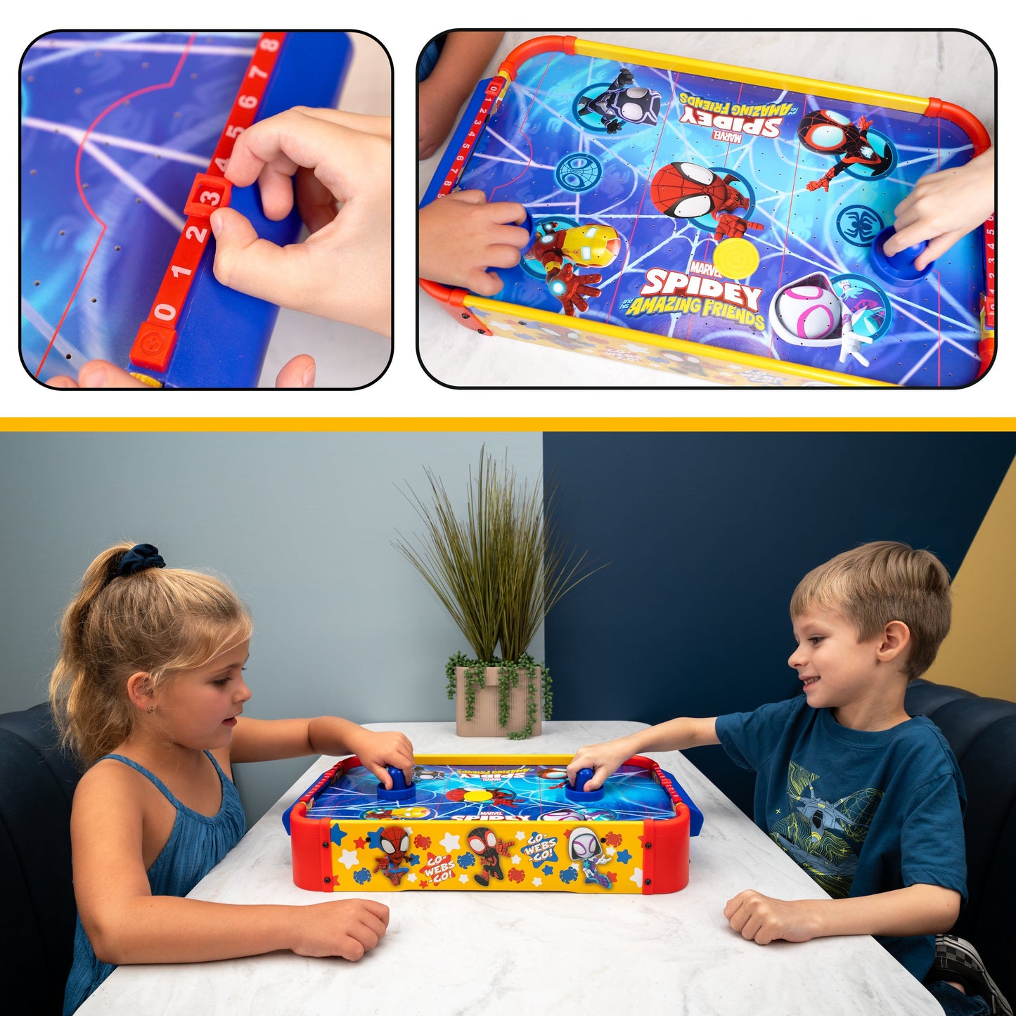 Kids Tabletop Air Hockey Table Marvel Spidey and His Amazing Friends - Officially Licensed Wood Surface