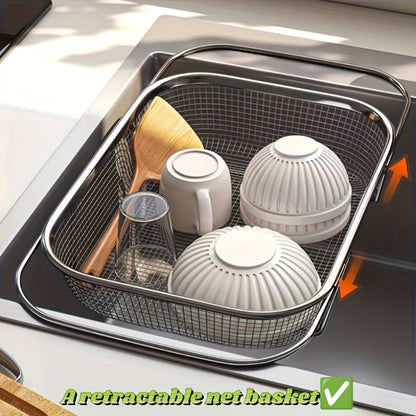 Expandable Stainless Steel Colander & Drain Basket, Adjustable Strainer for Vegetables, Fruits & Kitchen Sink Use