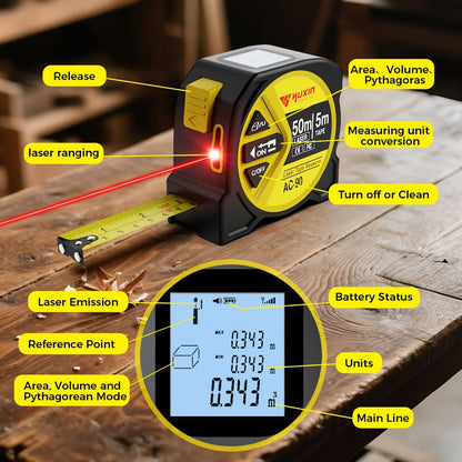 Laser Tape Measure 3-in-1 Digital Distance Meter 50M 165ft High Precision Infrared for Entryways, Bedrooms and Living Spaces