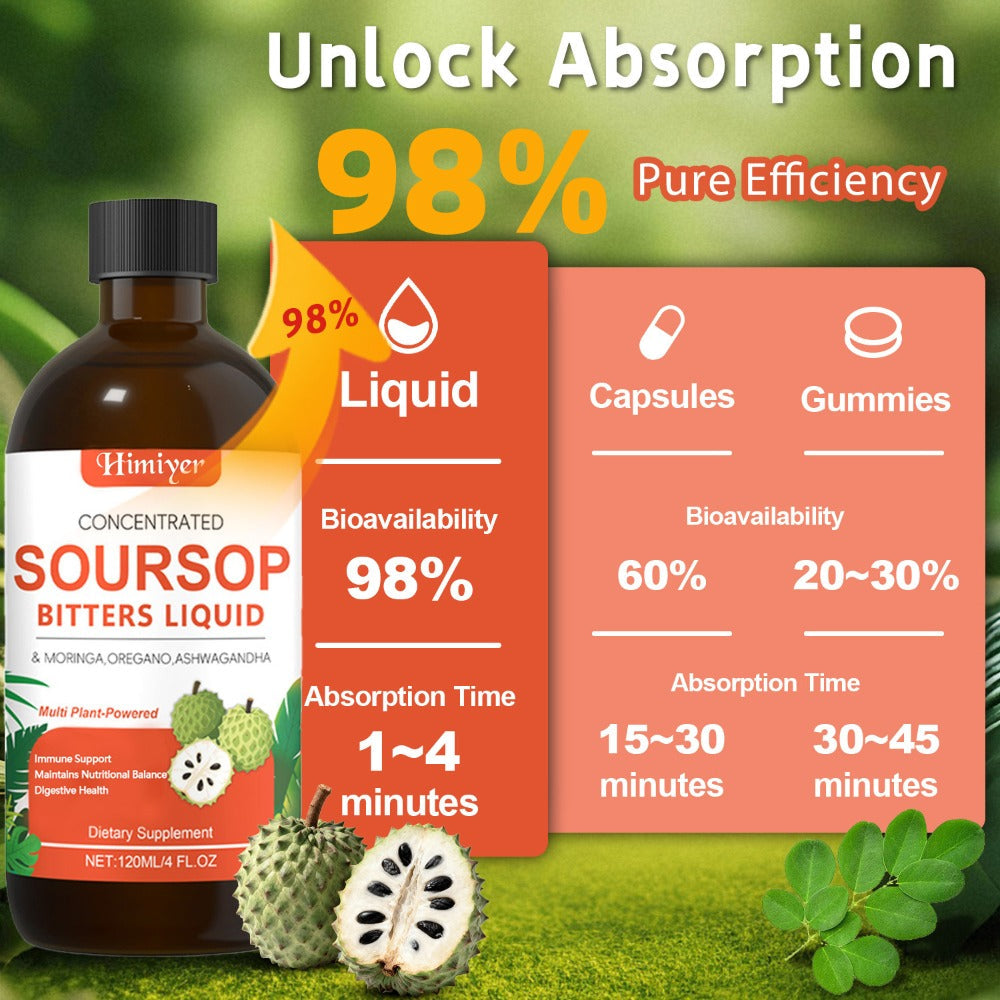 Soursop Bitters Liquid Herbal Supplement, Gut Health Support with Moringa, Oregano & Ashwagandha