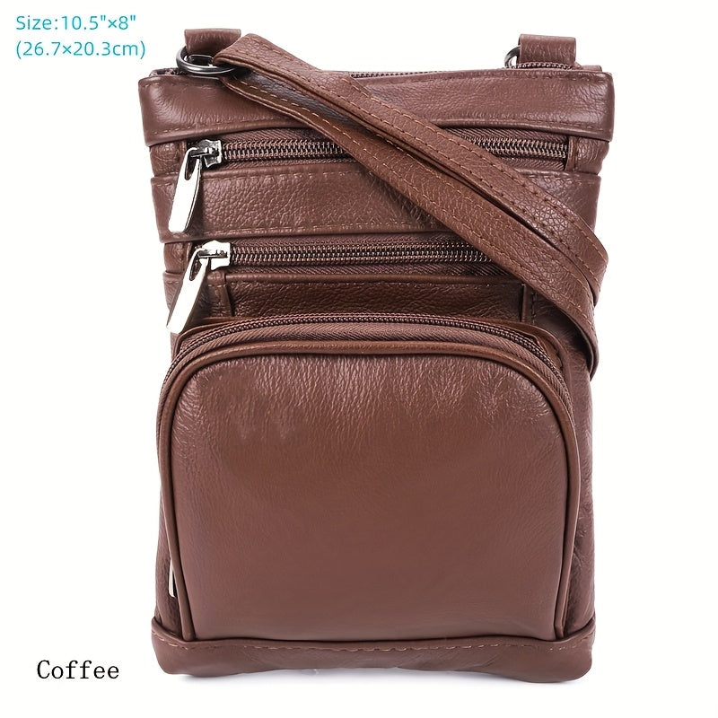 Genuine Leather Shoulder Bag for Women Men Soft First-Layer Cowhide Crossbody Bag Multi-Pocket Messenger Bag 3 Sizes Fits Smartphone Tablet