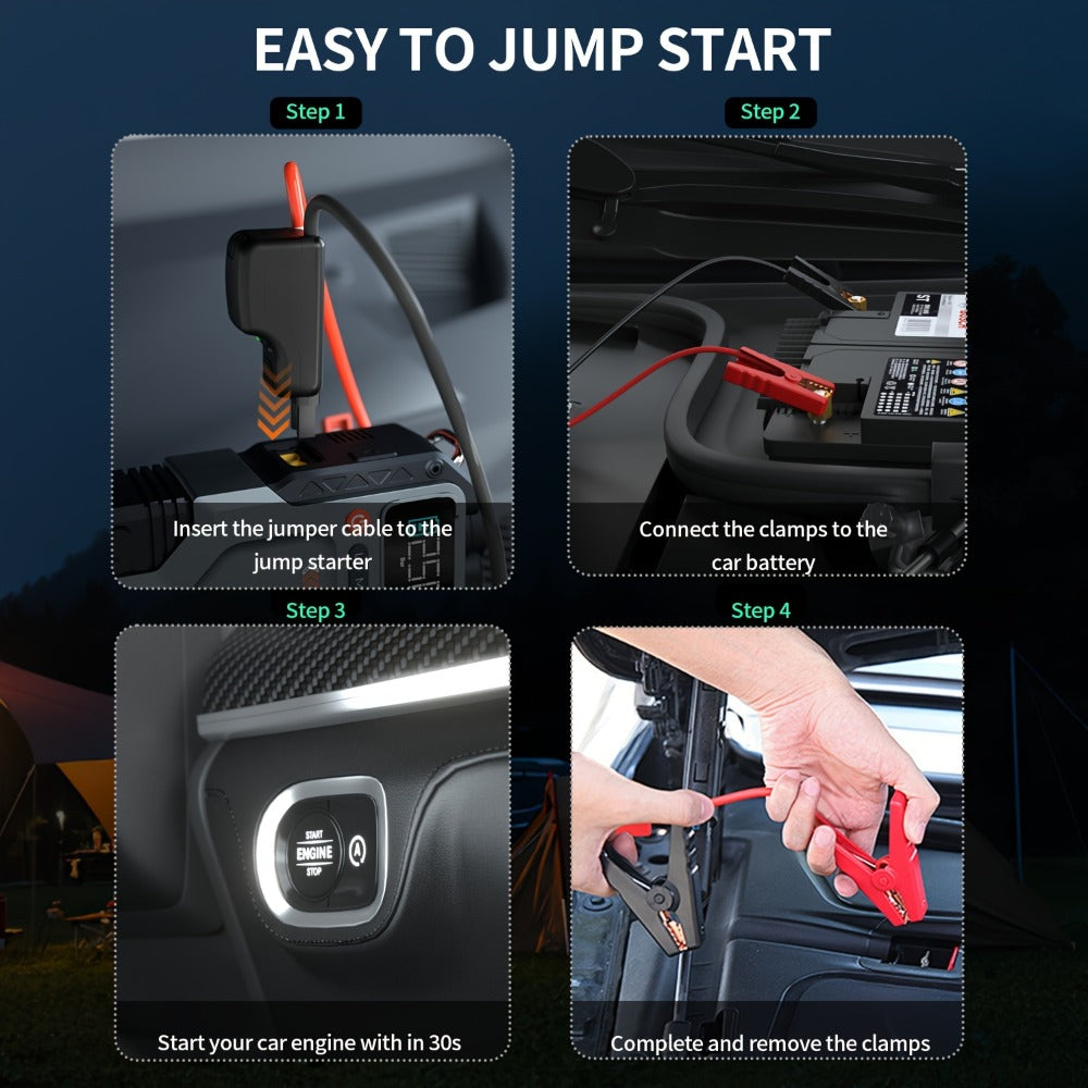 6000A/8000A Jump Starter with 150PSI Air Compressor – 7-in-1 Jump Box with Digital Tire Inflator, Portable Car Battery Charger for 12V
