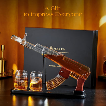 AK-47 Whiskey Gun Decanter Set with Detachable Magazine and Two 6.75oz Glasses, 17.6oz Liquor Dispenser Military Style Home Bar Decanter