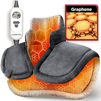 Heating Pad for Neck & Shoulders – 130W Graphene Weighted Electric Pad, 6 Heat Settings, 4 Timers, Auto Shut-Off, Machine Washable