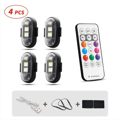 Wireless LED Strip Lights 8-Color 4pcs / 6pcs – Remote Control USB Rechargeable Waterproof Anti-Collision Light for Car Motorcycle Bike