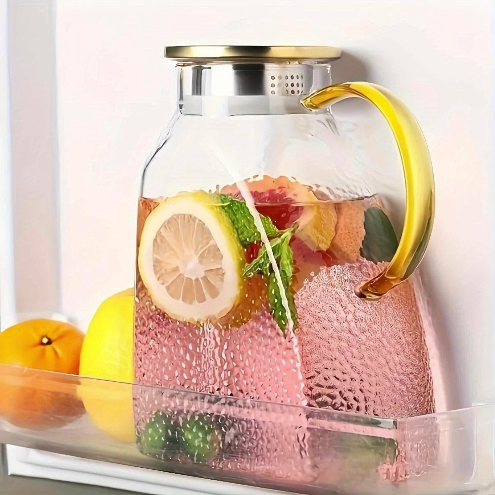 Glass Water Bottle Kettle Set – Heat-Resistant Large Capacity Fridge Door Storage with Cleaning Brush & Long Spoon – Perfect for Iced Tea