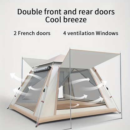Camping Tent 4-6 Person Automatic White Shelter with Four-Sided Ventilation and Zipper Entry