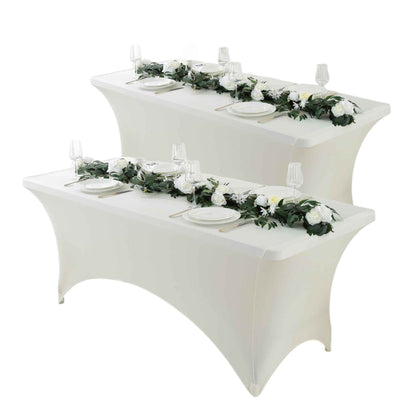 Spandex Fitted Tablecloth 4ft 6ft 8ft, Wrinkle-Free Stretch Rectangle Table Cover for Wedding Party Event Banquet