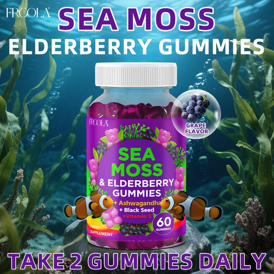 9-in-1 Sea Moss Gummies with Shilajit, Elderberry, Ginger, Turmeric, Ashwagandha & Black Seed Oil