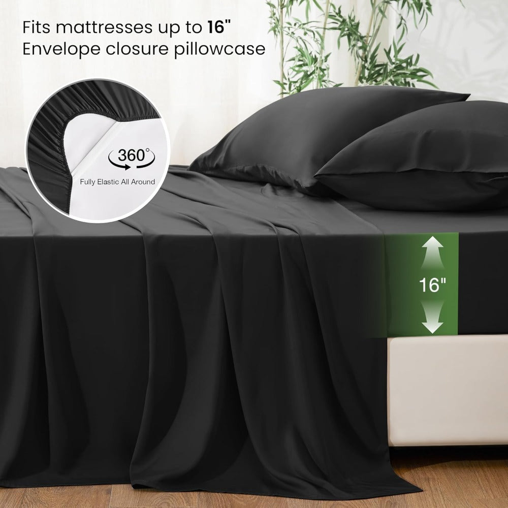 Viscose-from-Bamboo Sheet Set with 4- or 6-Piece Configurations, 11 Colors and 16-Inch Pocket Label