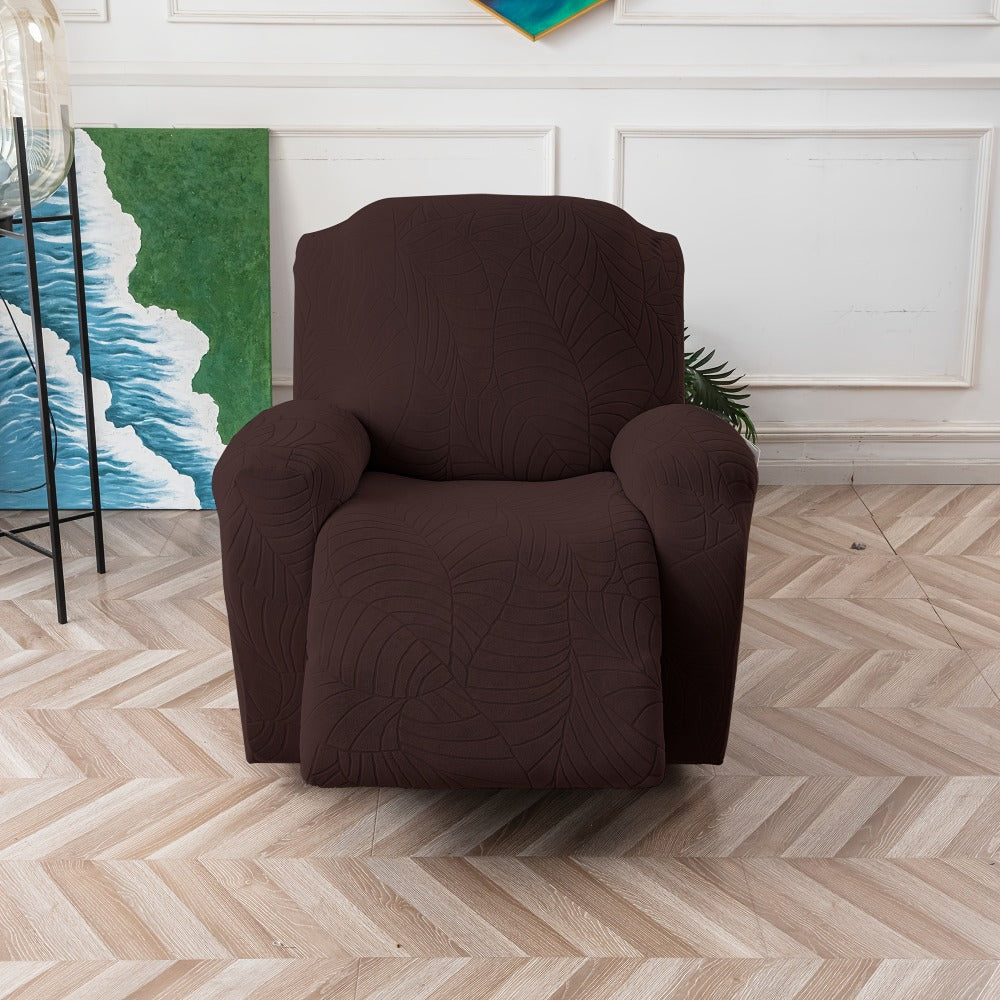 Recliner Chair Cover Slipcover 4-Piece Set – Leaf Jacquard Stretch Furniture Protector with Storage Pocket