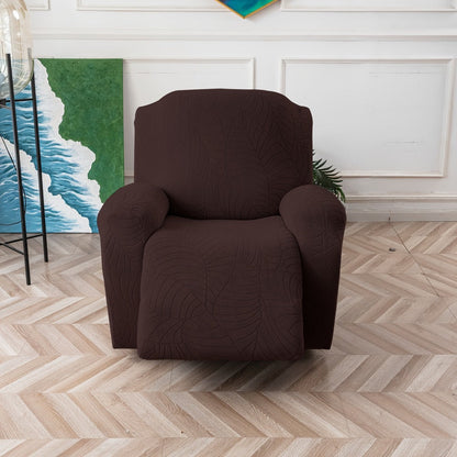 Recliner Chair Cover Slipcover 4-Piece Set – Leaf Jacquard Stretch Furniture Protector with Storage Pocket