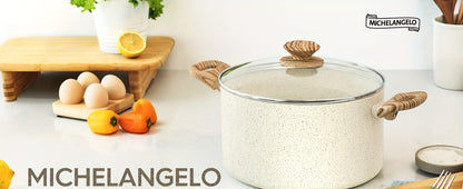 Nonstick Stock Pot Granite Soup Pot with Lid Induction Compatible Aluminum PFOA Free Stay for Entryways, Bedrooms and Living Spaces